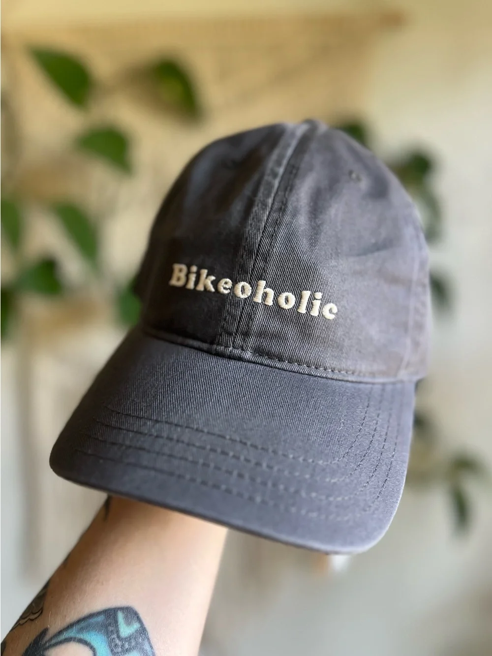 NWT Dedicated Bikeaholic Dad Hat Gray Embroidered Baseball Cap Adjustable Unisex